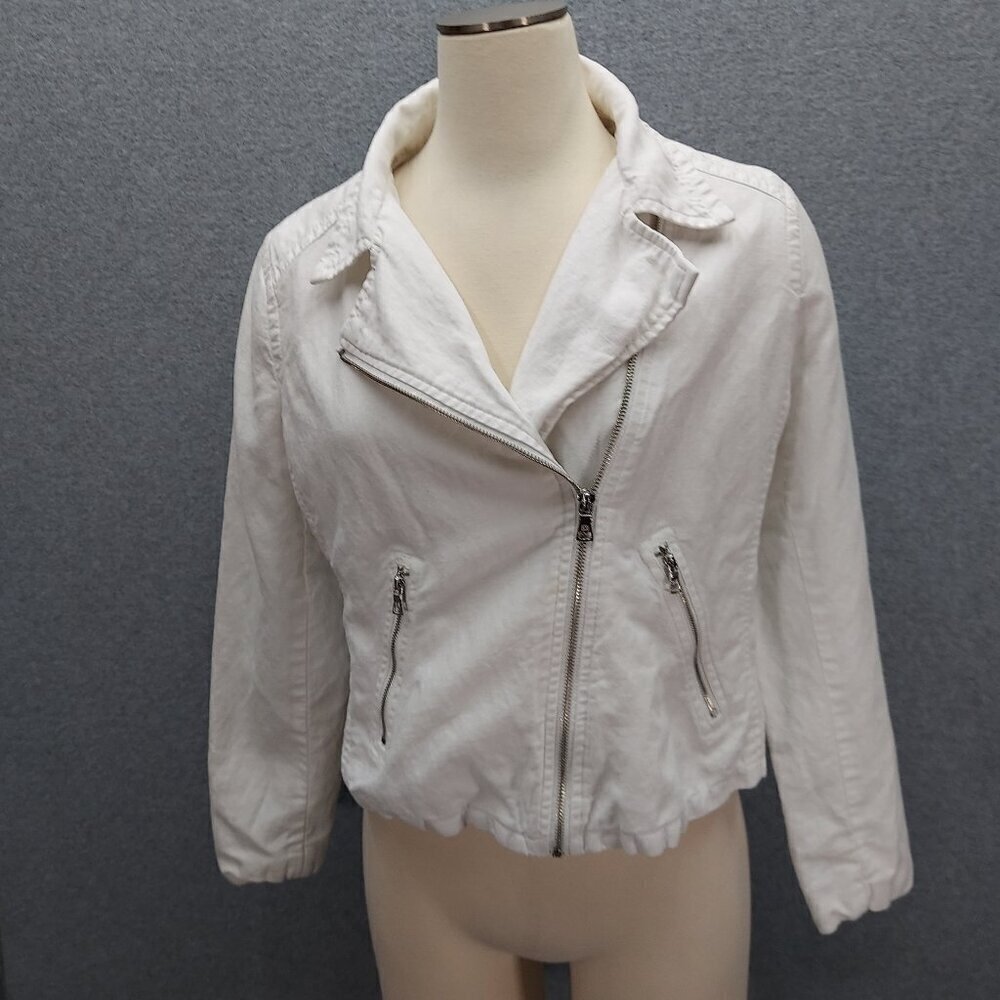 Liz Claiborne Stylish White Denim Jean Jacket-M Biker cotton blend stretch